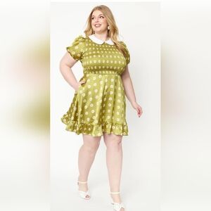 Smak Parlour Green Daisy Peter Pan Collar Dress Size 1X